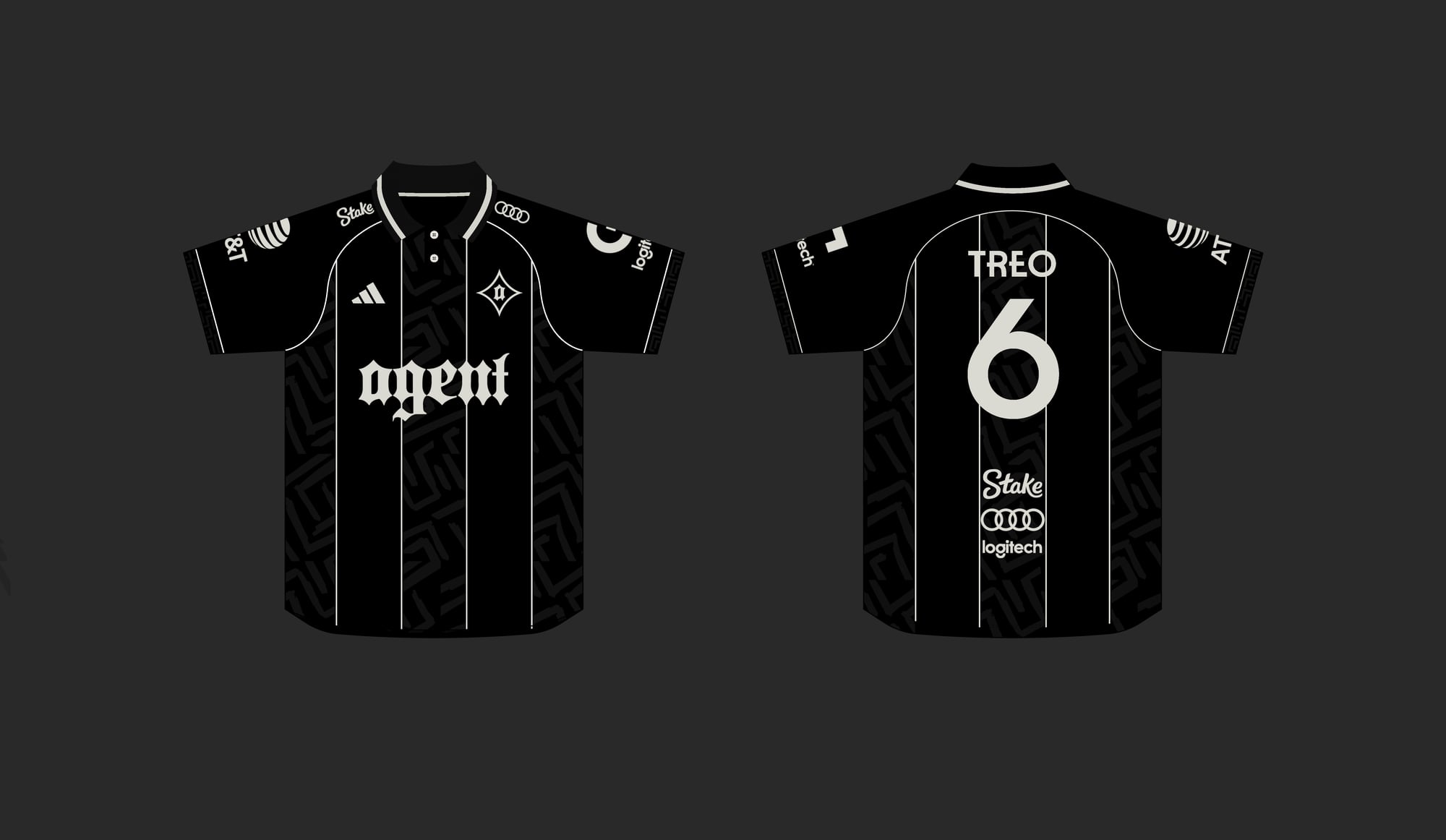 Agent Pinstripe kit, front and back, organic pattern with ivory pinstripes