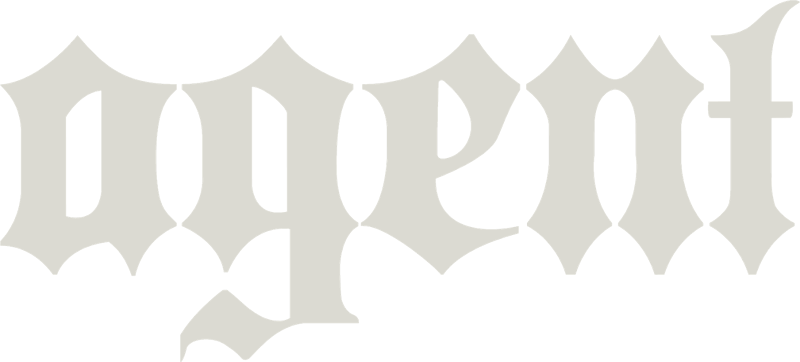 Agent blackletter wordmark in ivory