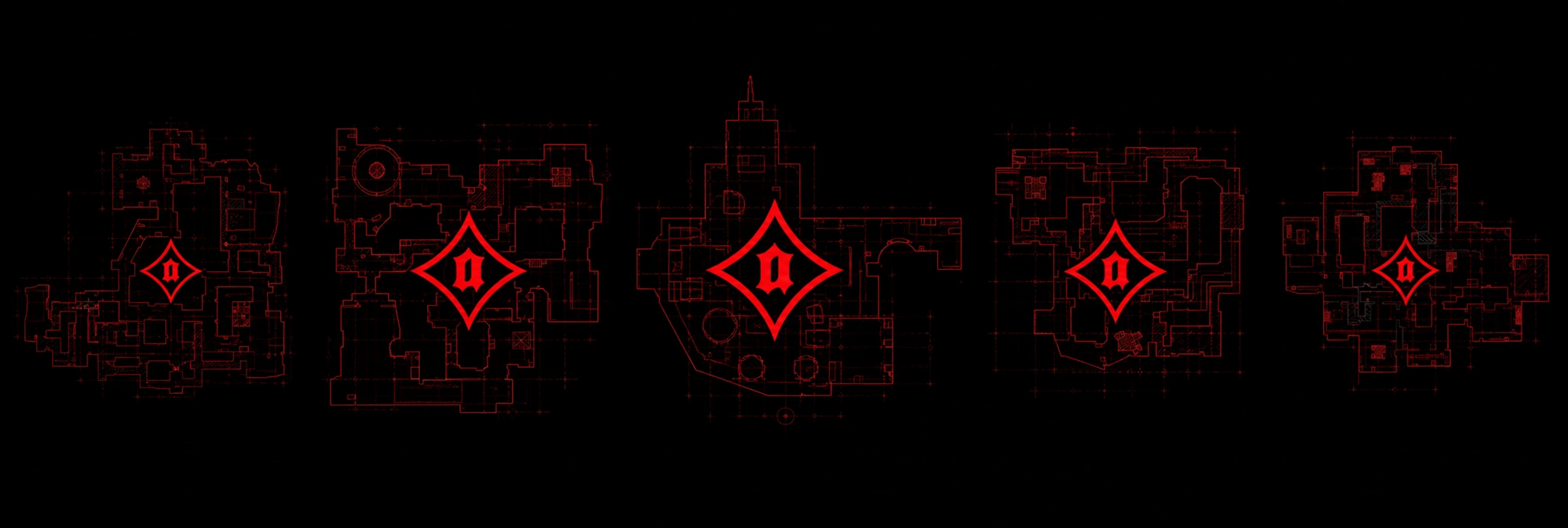 Agent Counter-Strike X header with five red map blueprints and five red Agent emblems